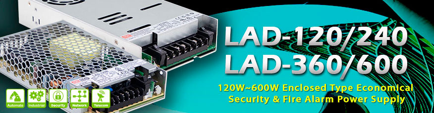 LAD-120, LAD-240, LAD-360 та LAD-600 - AC/DC перетворювачі 120-600 Вт з функцією UPS для систем безпеки